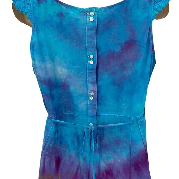 Gap Womens Cotton Silk Blend Blue Tie-Dye Sleeveless Empire Waist Dress Size S - Picture 4 of 11